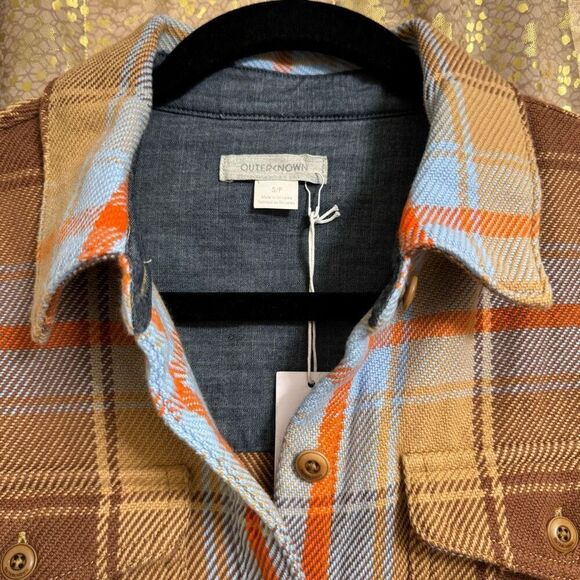 Outerknown Women's Brown Orange Blue Blanket Shirtdress Flannel Small NWT - Picture 3 of 8